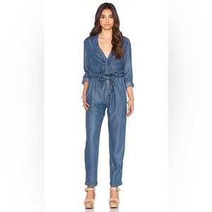 Free People Lou Imperial blue denim long sleeve romper jumpsuit coveralls US 2